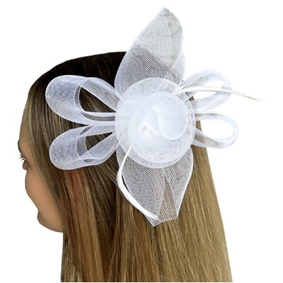 White Fascinator Brooke Hair Clip Melbourne Cup