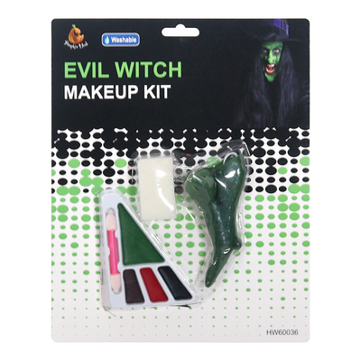 Halloween Evil Green Witch Makeup Set with Nose