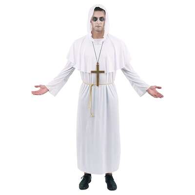 Adult White Zombie Ghost Priest Halloween Costume Large