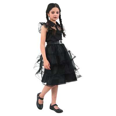 Child Wednesday Gothic Prom Dress Costume Large 7-8 Yrs Halloween