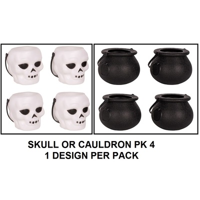 Mini Skull or Cauldron Halloween Pails Pk 4