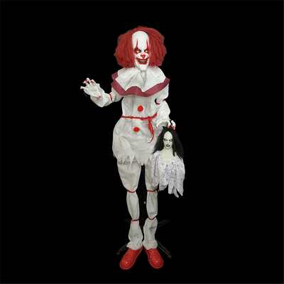 Animated Evil Clown Holding Child Halloween Decoration 170cm