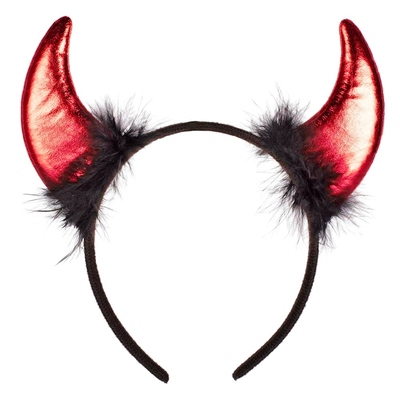 Metallic Red & Black Feather Devil Horns Headband Halloween