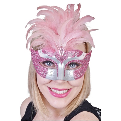 Pink Gabrielle Masquerade Eye Mask with Feathers