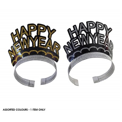 Happy New Year Glitter Headbands Assorted Pk 6