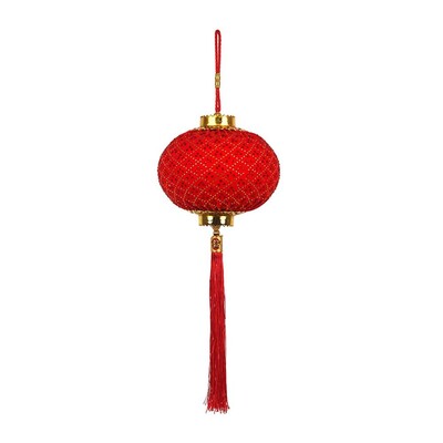 Chinese New Year Red & Gold Foam Lantern & Tassel Decoration 15cm