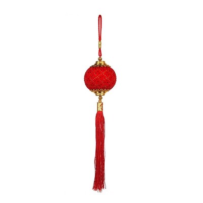 Chinese New Year Gold & Red Foam Lantern & Tassel Decoration 8cm