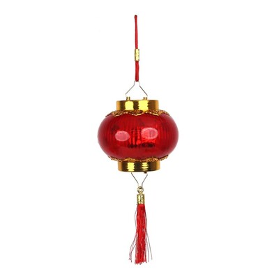 Chinese New Year Red & Gold Plastic Light Up Ball Lantern Decoration