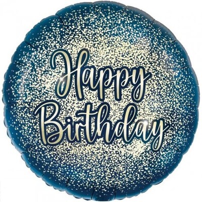 Navy & Gold Glitter Happy Birthday 18in 45cm Foil Balloon 