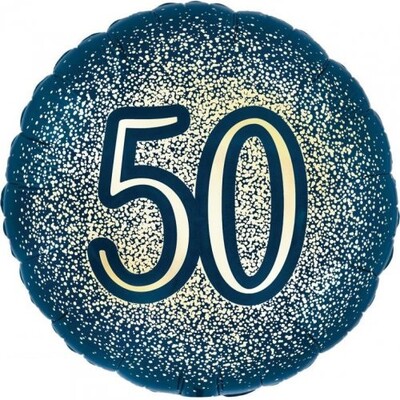 Navy & Gold Glitter 50th Birthday 18in 45cm Foil Balloon 