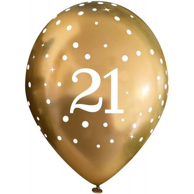 Gold Chrome 21st Birthday Sparkling Fizz Latex Balloons 28cm Pk 6