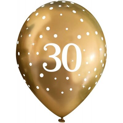 Gold Chrome 30th Birthday Sparkling Fizz Latex Balloons 28cm Pk 6