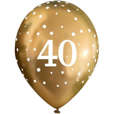 Gold Chrome 40th Birthday Sparkling Fizz Latex Balloons 28cm Pk 6