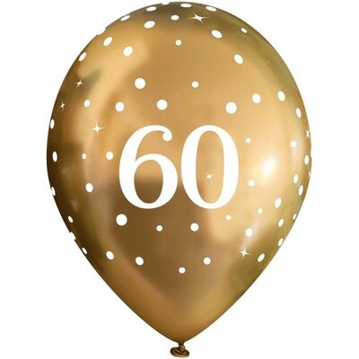 Gold Chrome 60th Birthday Sparkling Fizz Latex Balloons 28cm Pk 6