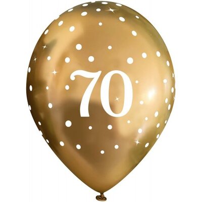 Gold Chrome 70th Birthday Sparkling Fizz Latex Balloons 28cm Pk 6