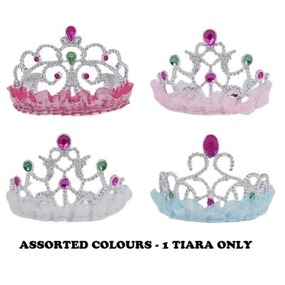 Silver Princess Costume Tiara with Lace Assorted Pk 1