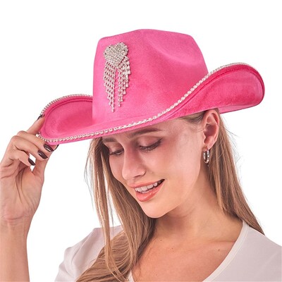 Pink Cowboy Hat with Diamante Heart & Trim