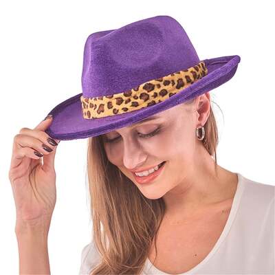 Purple Fedora Pimp Hat with Leopard Print Band