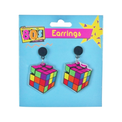 1980's Eighties Puzzle Cube Earrings 1 Pair Rubiks