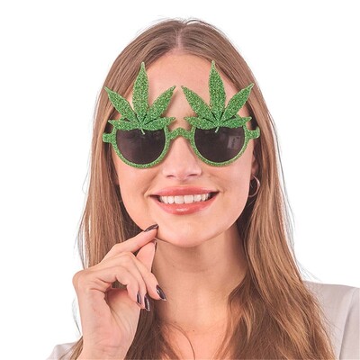 Marijuana Weed Glittered Hippie Party Glasses