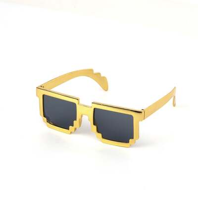 Gold Pixel Party Glasses 1980s Gaming