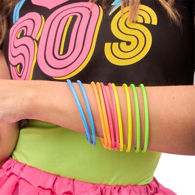 1980's Neon Plastic Bracelets Bangles Pk 10