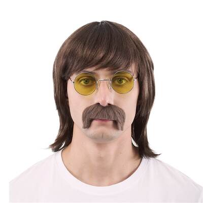 Adult 60s Singer Wig & Moustache Beatles Sonny Bono