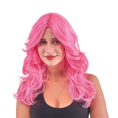 Pink Long Wavy Curly Wig Cosplay Costume Accessory