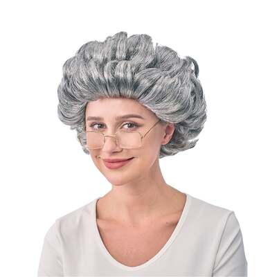 Adult Grey Grandma Wig Mrs Claus Queen Elizabeth