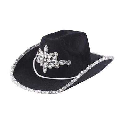 Black Cowboy Hat with Rhinestones & Sequins