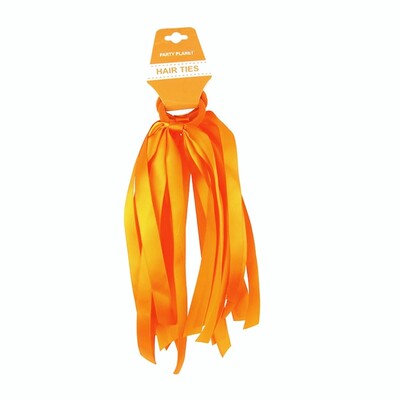 Orange Hair Ties with Ribbons Pk 2 School Carnivals