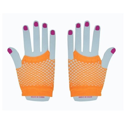 Short Orange Fingerless Fishnet Gloves