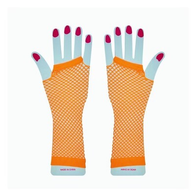 Long Orange Fingerless Fishnet Gloves