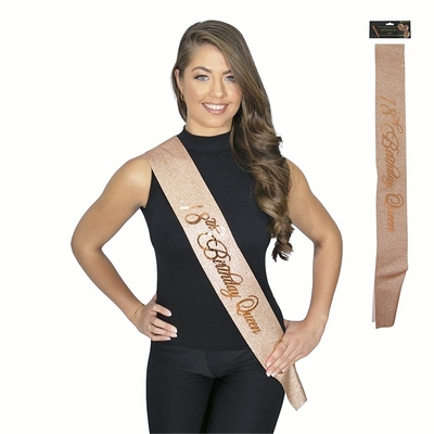 18th Birthday Queen Rose Gold Glitter Sash