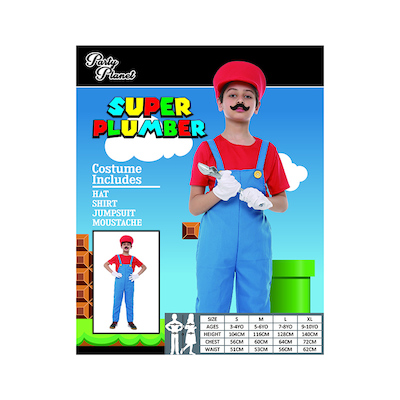 Child Red Super Plumber Boy Costume (Large, 7-8 Yrs)