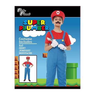 Child Red Super Plumber Boy Costume (XX Large, 11-12 Yrs)