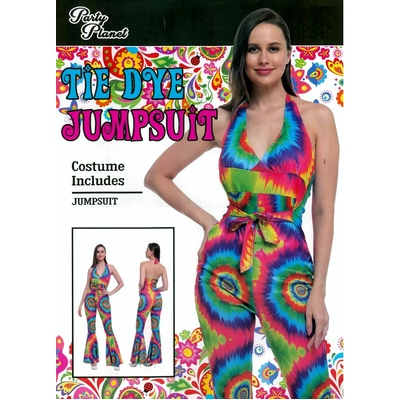 Adult Hippie Tie Dye Jumpsuit Costume (Medium, 12-14)