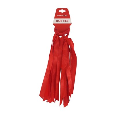 Red Hair Ties with Ribbons Pk 2 School Carnivals