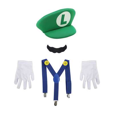 Child Green Super Plumber Brother 4 Piece Costume Kit