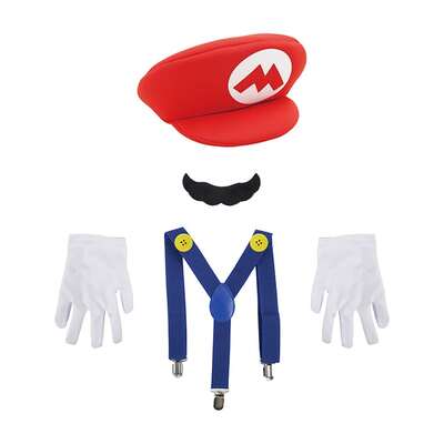 Child Red Super Plumber Brother 4 Piece Costume Kit