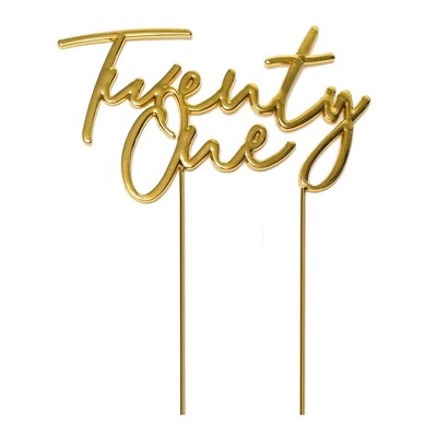 Gold Metal Twenty One 21st Birthday Cake Topper