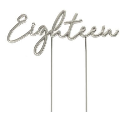 Silver Metal Eighteen 18th Birthday Cake Topper