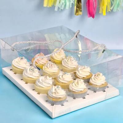 Clear Cupcake Carrier Box with Handles Holds 12 Cupcakes