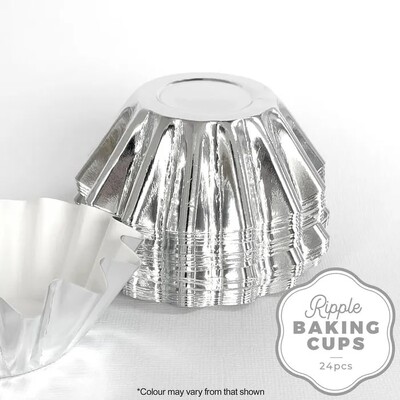 Metallic Silver Ripple Baking Cups Pk 24