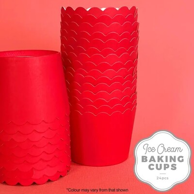 Red Scalloped Edge Paper Baking Cups Pk 24