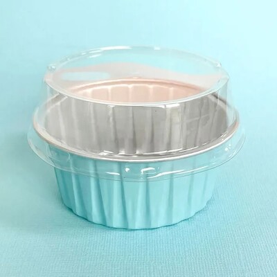 Light Blue Round Foil Baking Cups with Lid Pk 50