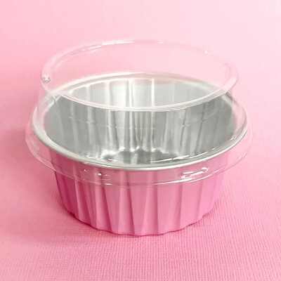 Light Pink Round Foil Baking Cups with Lid Pk 50