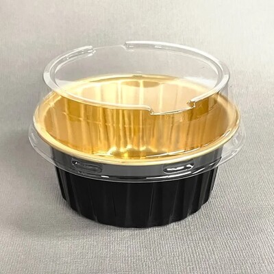 Black & Gold Round Foil Baking Cups with Lid Pk 50