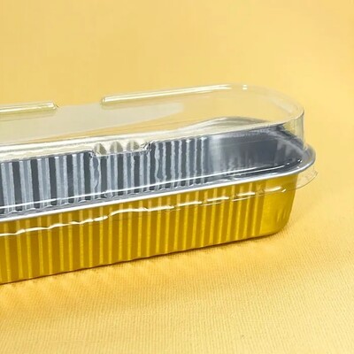 Gold Rectangle Foil Mini Loaf Baking Cups with Lid Pk 10