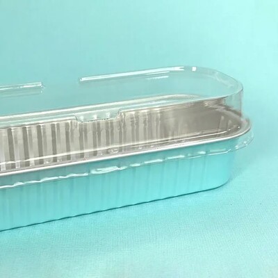 Light Blue Rectangle Foil Mini Loaf Baking Cups with Lid Pk 10